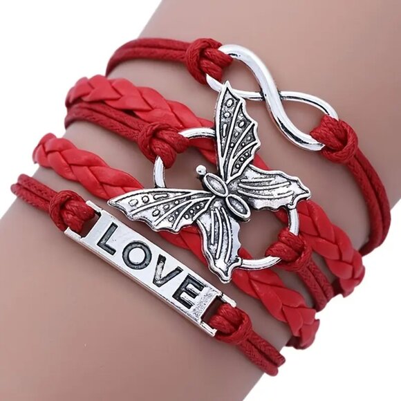 Vintage Leather Wrap Bracelet w/ Love Letter & Butterfly Charm - Picture 4 of 8
